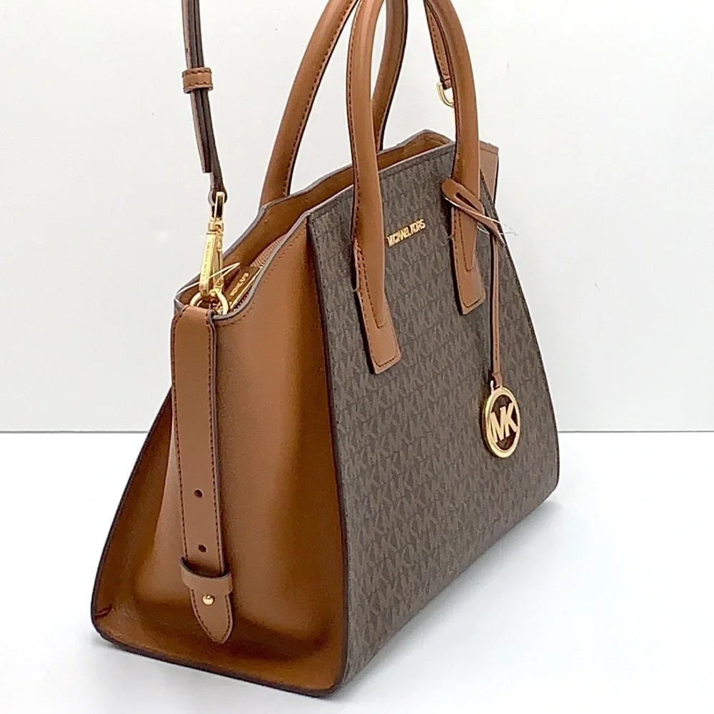 MICHAEL KORS AVRIL LARGE TOP ZIP SATCHEL BROWN/LUGGAGE SIGNATURE COLOR